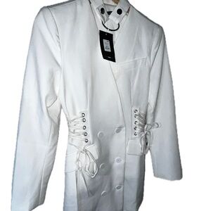 Fashion Nova Cardi B White Blazer with Notched Lapel and Embellishments